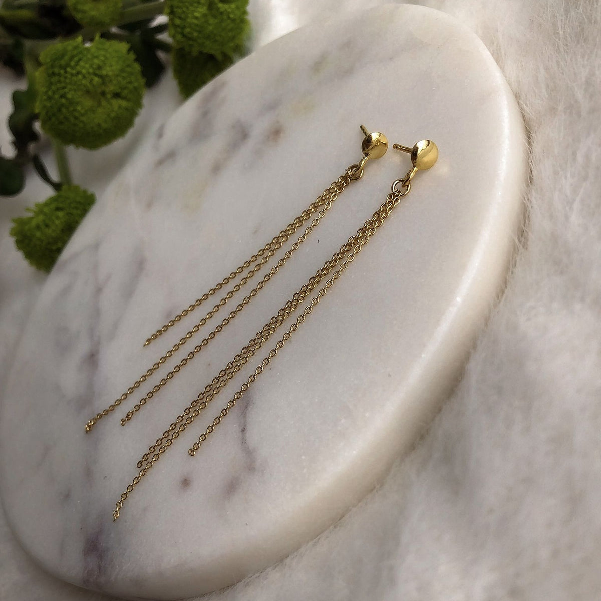 Cercei lungi argint Rain Drops - placati aur galben 18K
