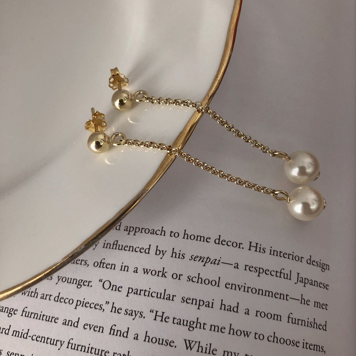 Cercei lungi argint perle Wrecking Pearl - placati aur galben 18K