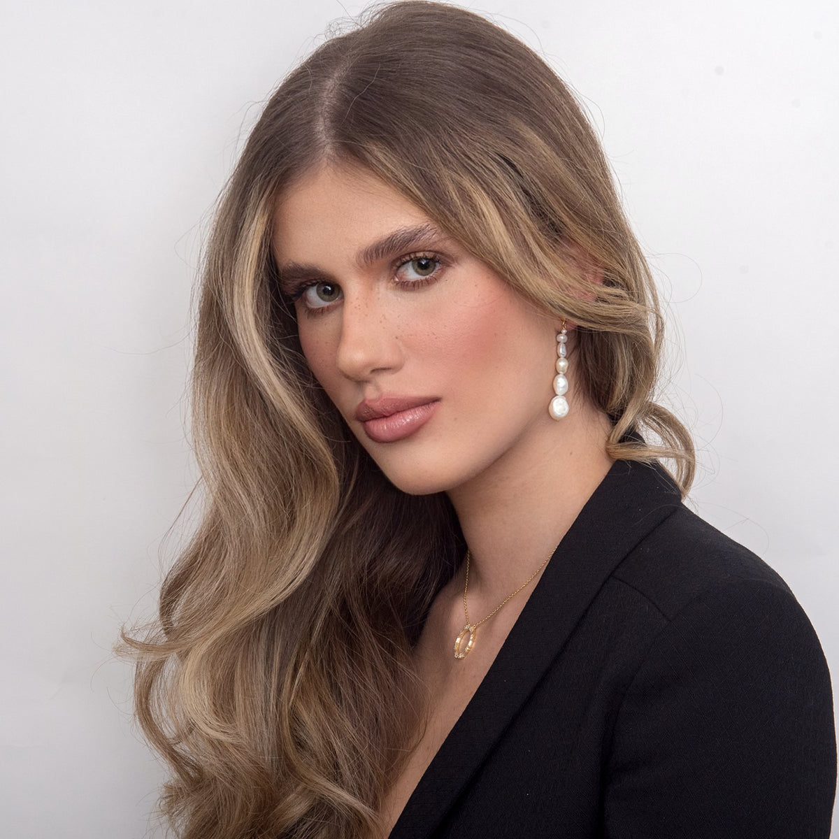Cercei lungi argint cu perle Down and Up - placati aur galben 18K