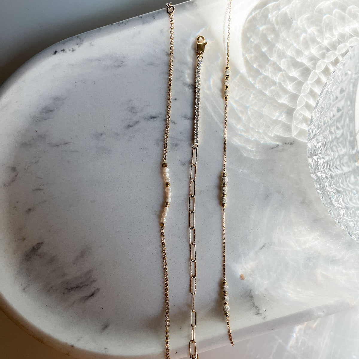 Bratara argint cu perle Grace - placata aur galben 18K