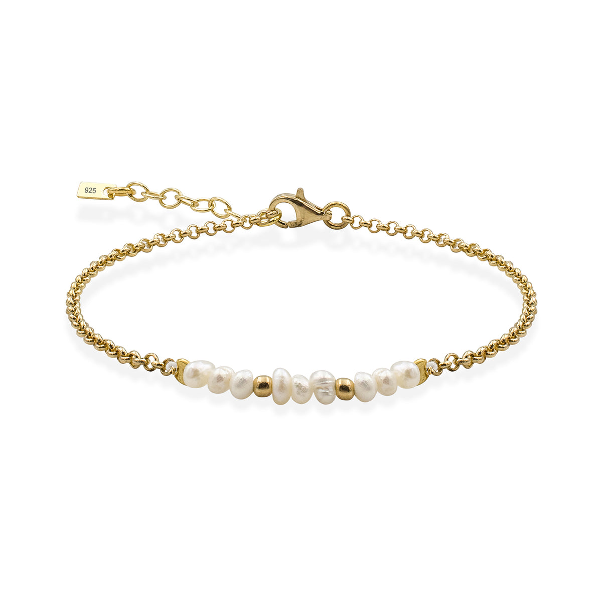 Bratara argint cu perle Grace - placata aur galben 18K