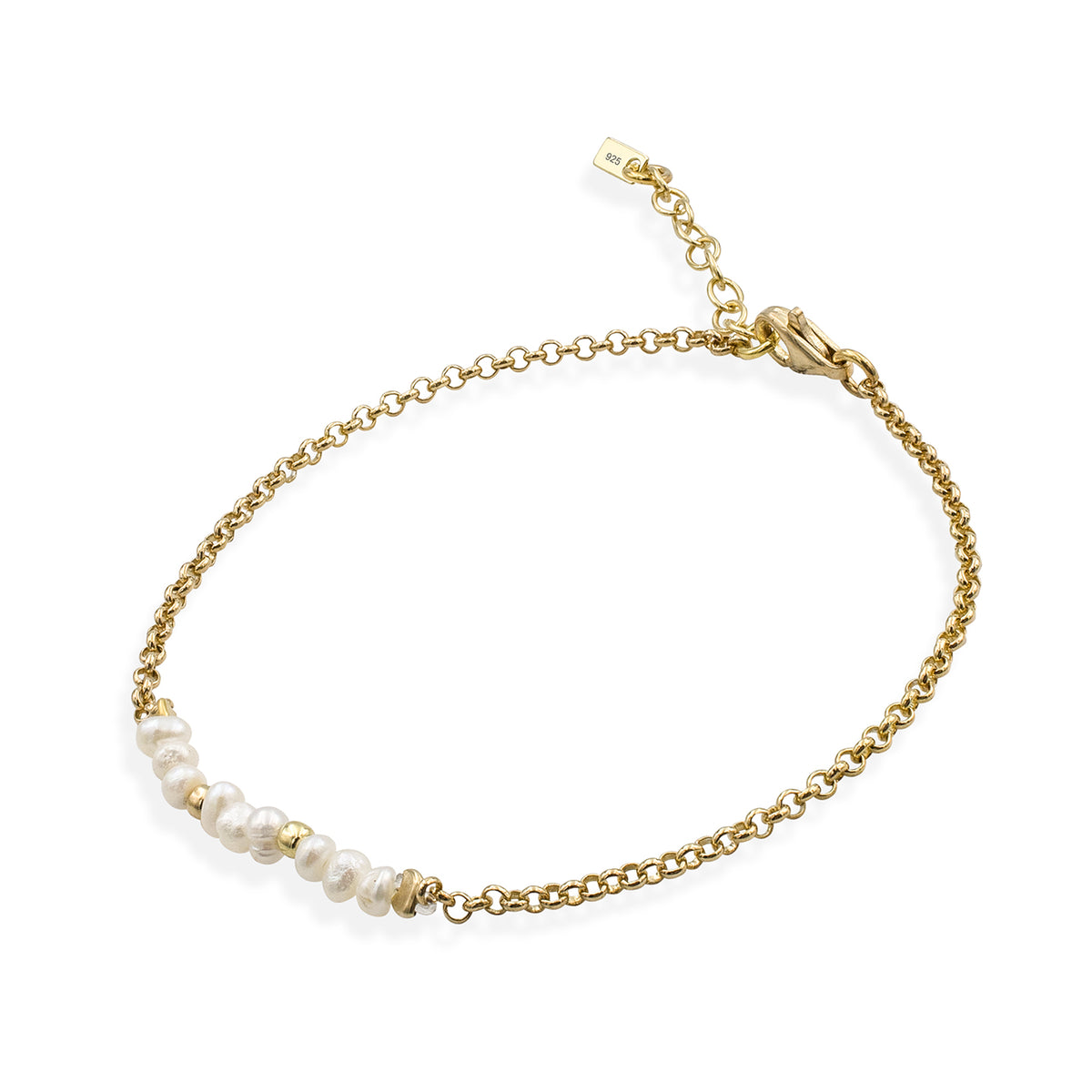 Bratara argint cu perle Grace - placata aur galben 18K