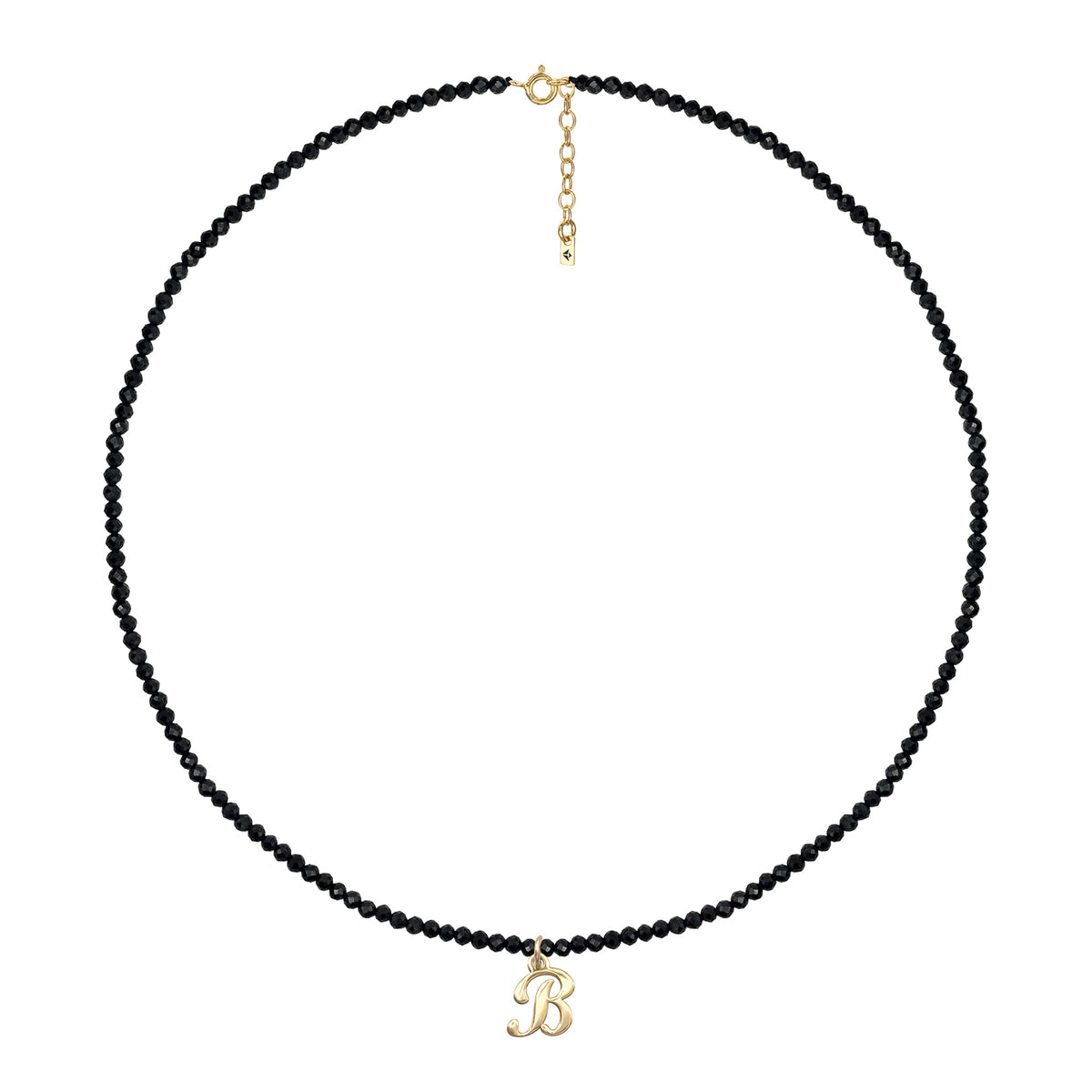 Colier pietre negre si initiala argint Best You - placat aur galben 18K