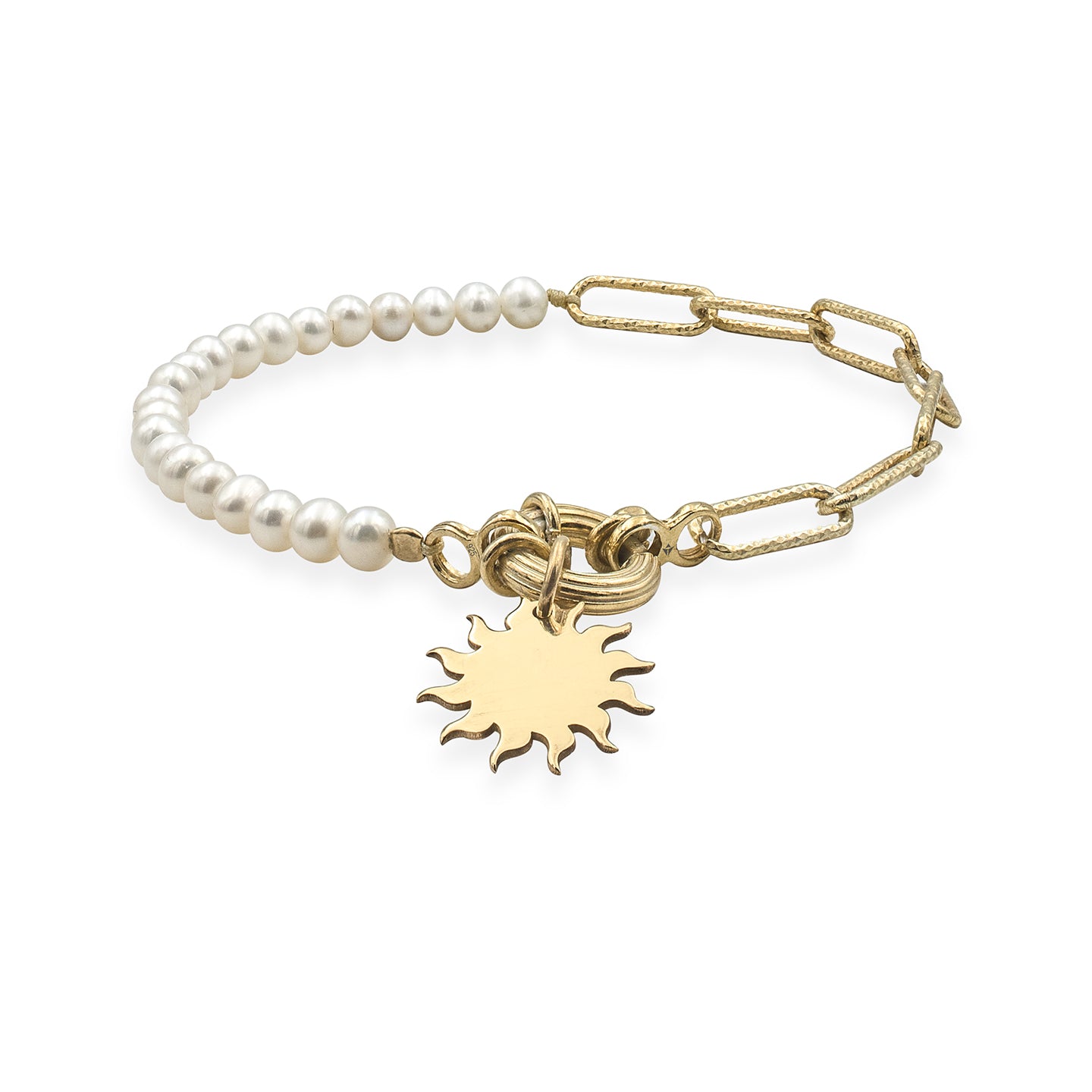 Bratara argint lant si perle SunShine - placata aur galben 18K