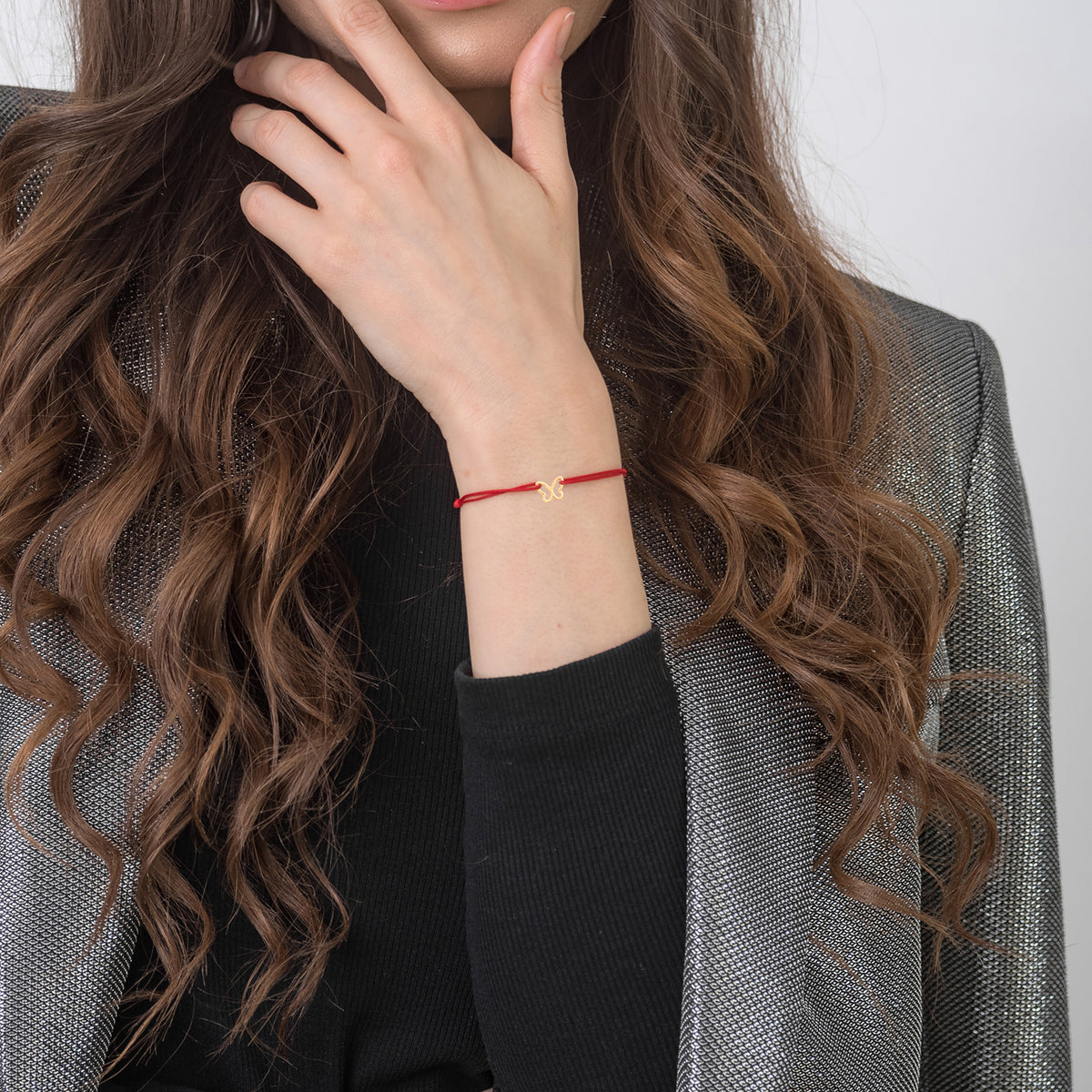 Bratara Martisor Aur 14K, snur rosu si fluture