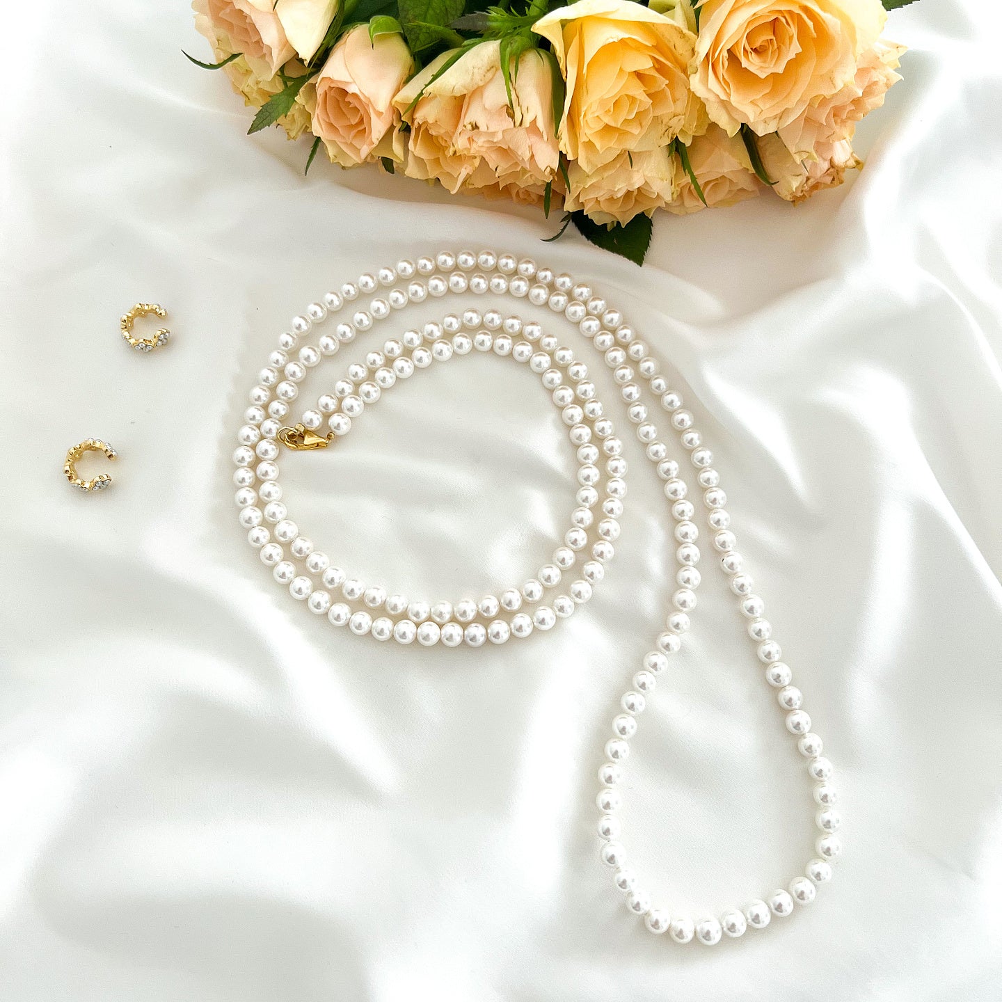 Colier lung perle scoica si argint Mermaid Pearls - placat aur galben 18K