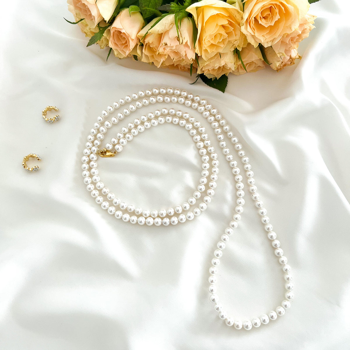Colier lung perle scoica si argint Mermaid Pearls - placat aur galben 18K