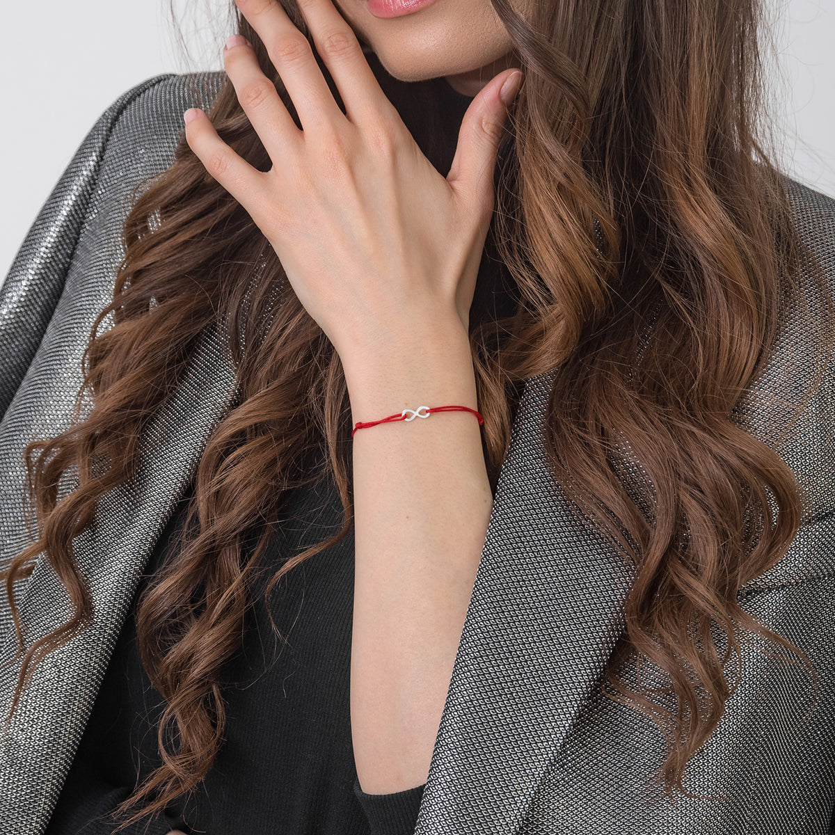 Bratara Martisor Argint 925, snur rosu si infinit