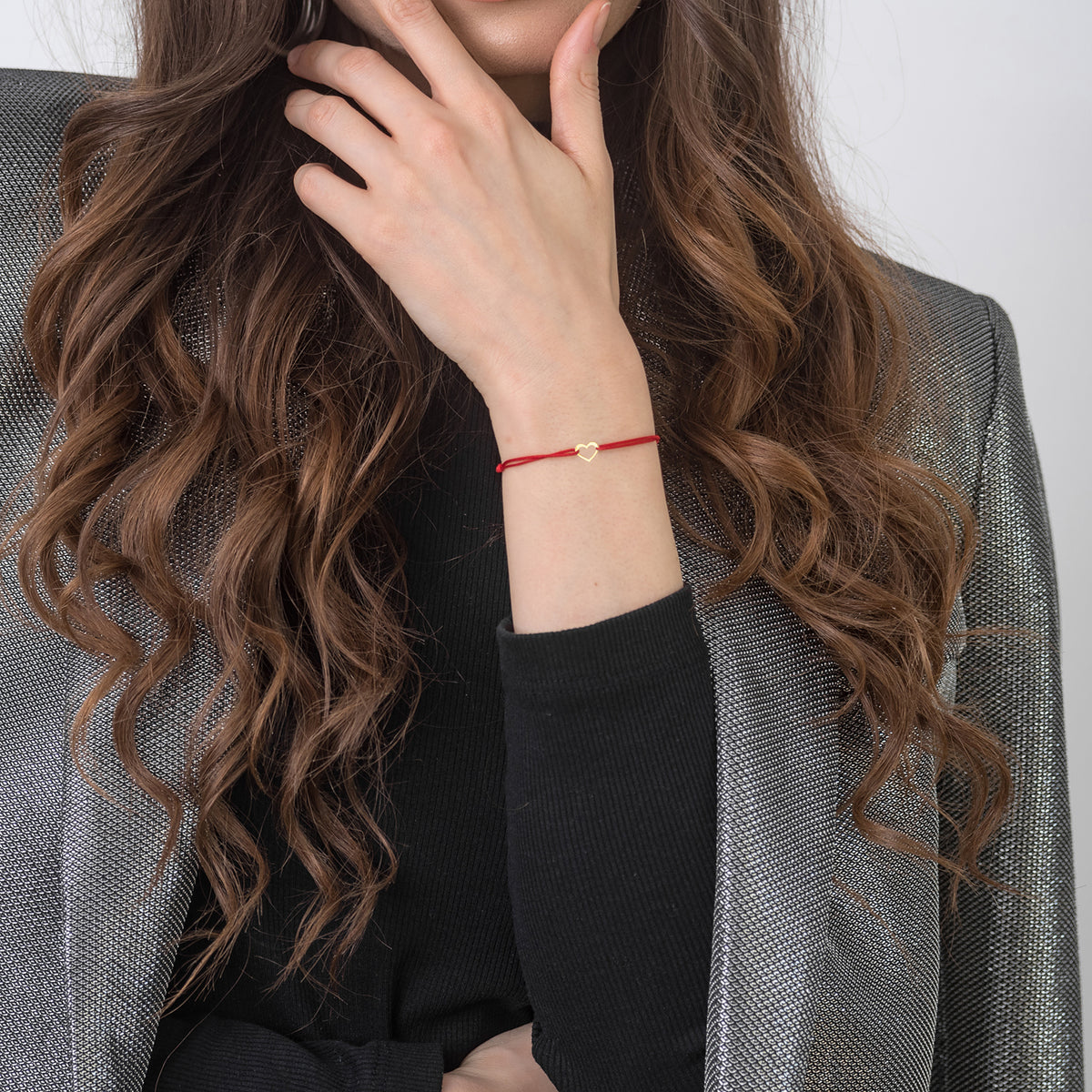 Bratara Martisor Aur 14K, snur rosu si inima