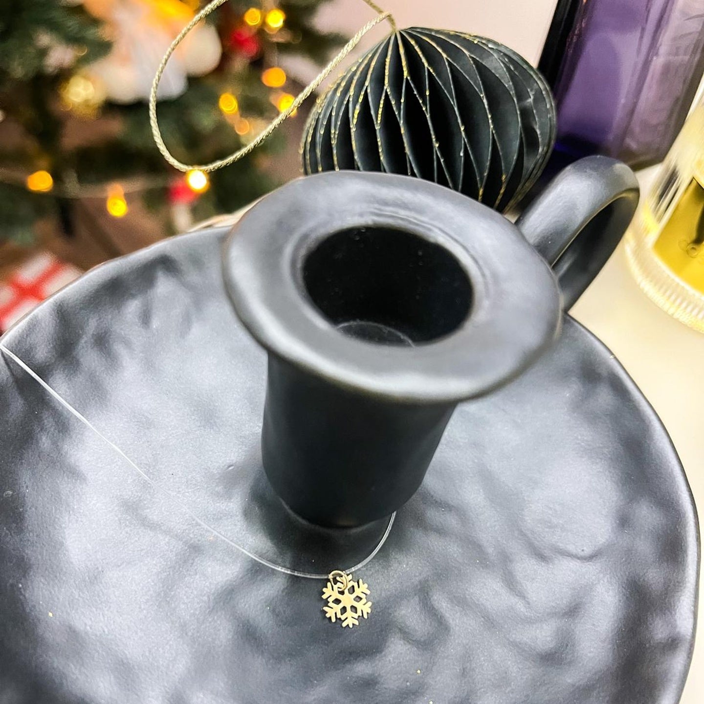 Lantisor cu fir transparent fulg de nea aur Let it Snow