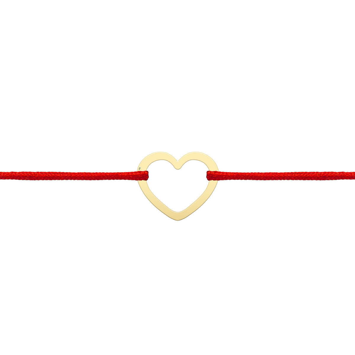 Bratara Martisor Argint 925, snur rosu si inima - placata aur galben 18K