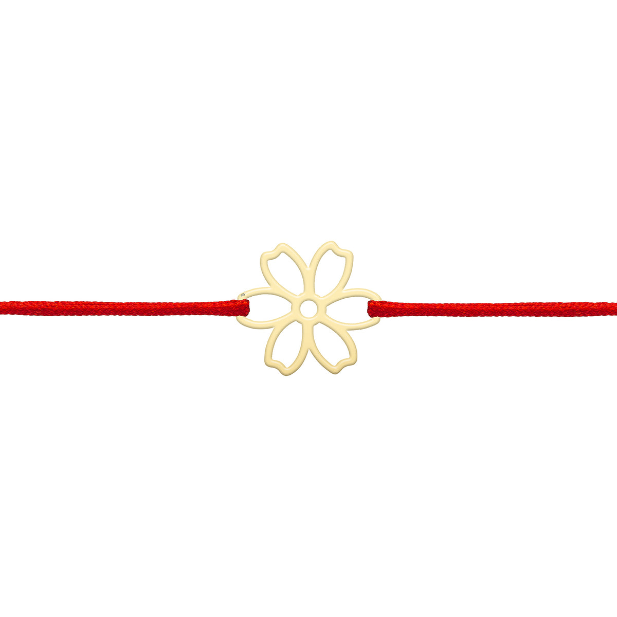 Bratara Martisor Argint 925, snur rosu si floare - placata aur galben 18K