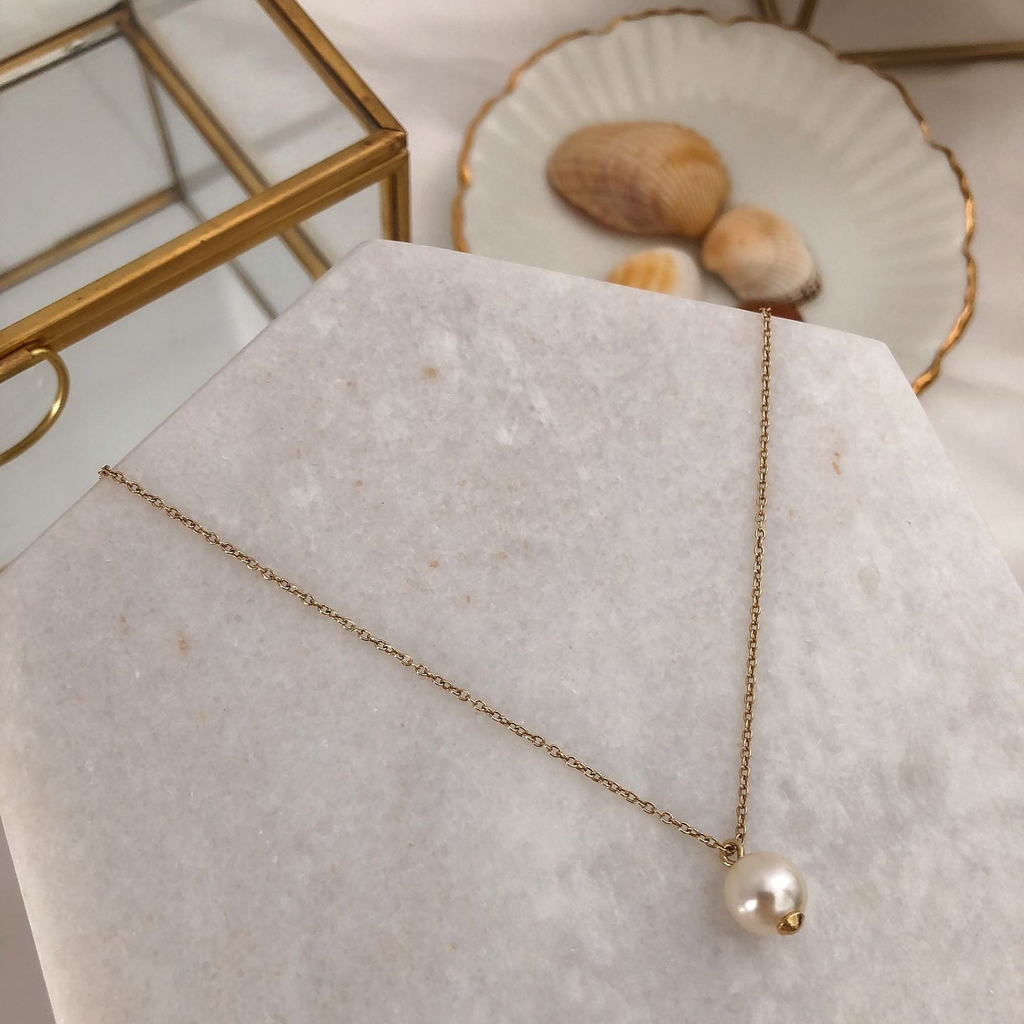 Lantisor argint cu perla Single Pearl - placat aur galben 18K